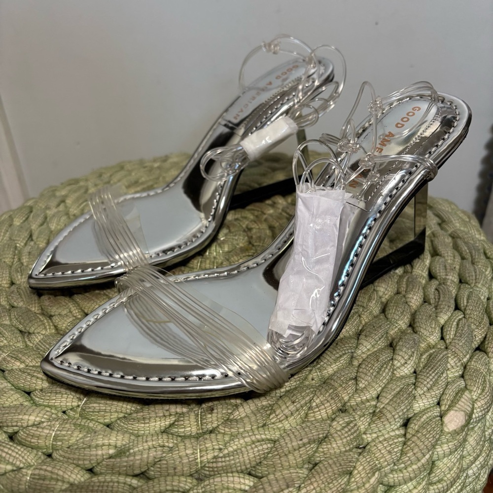 NEW Good American Cinder-f*cking Rella Clear Wedge Sandal Size 8 - Picture 7 of 14